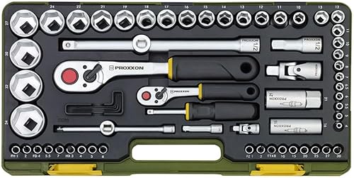 PROXXON 23286 Serie Completa con Leva a cricco da 1/4'' e da 1/2'', 65 Pezzi, 0 V, Nero, Set di 65 - Honorern