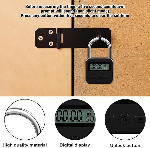 yotutun Smart Time Lock, Lucchetto Smart con LCD Display Blocco Tempo Massimo 99 Ore ricaricabile USB Timer in Metallo Lucchetto per Prevenire Le Cattive Abitudini, Dipendenze da Telefono Cellulare - Honorern