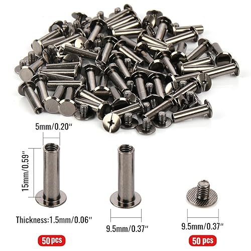Chicago - Viti per rilegatura a vite, 5 mm x 50 mm, dado Phillips da 9,5 mm, set di rilegatura a vite Chicago per decorazioni fai da te, scrapbooking, album fotografici, rilegatura (nichel nero, 50 - Honorern