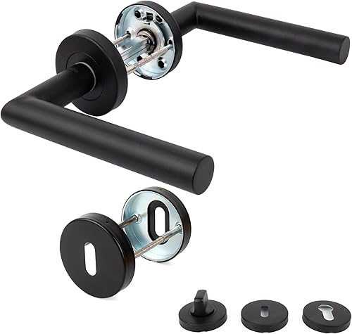 APECS Maniglia rotonda per porta di casa e porte della stanza, in acciaio inox 201, nero opaco, maniglie per porte interne, accessori per rosette, modello L, H-0204-BLM WC - Honorern