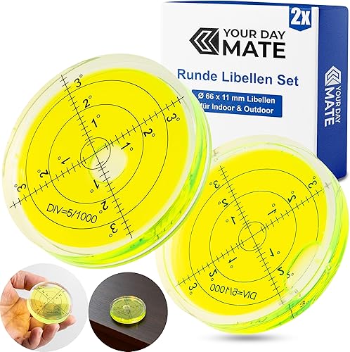 Set di 2 libellule rotonde, con diametro di 66 mm, livella a bolla con iscrizione, livellamento a cerchio, livellamento per caravan, macchina fotografica, fai da te, kit Spirit Level Bullseye - Honorern