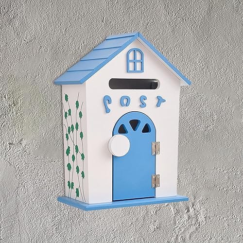 Cassetta postale per montaggio a parete Cassetta postale in legno da giardino Scatola da esterno decorativa Cassetta delle lettere rustica robusta da, Blu - Honorern