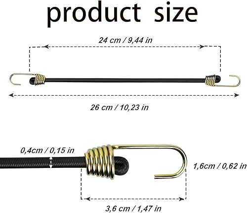 Elastici con gancio, cinghie di tensione in gomma, estensori con gancio dorato, tendicinghi, per bagagli, telone da campeggio, 25 cm, 10 pezzi (oro) - Honorern