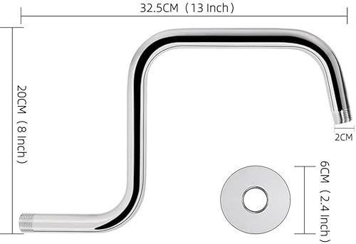 Braccio estensibile per doccia a forma di S, con flangia, in acciaio inox, lungo collo d'oca, 33 cm (oro) - Honorern