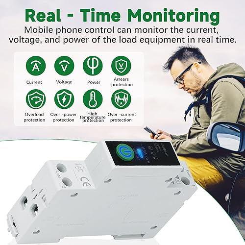 Interruttore Orario,Interruttore WiFi Intelligente su Guida DIN 1P+N 40A Misuratore di Energia con Temporizzazione Funzione per Elettrodomestici Casa Intelligente,Tuya APP Telecomando 90-240V - Honorern