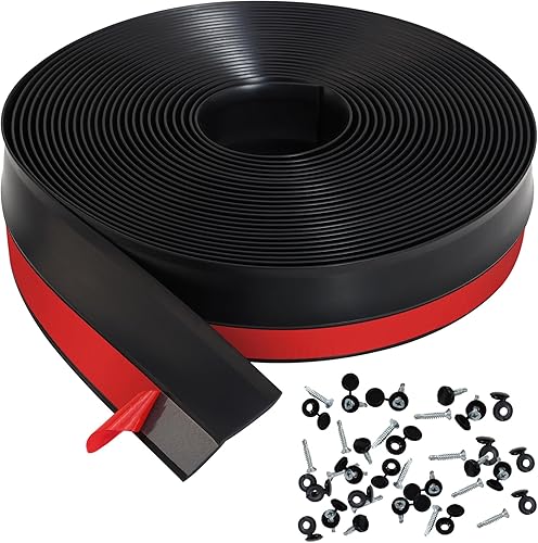 10m Striscia di tenuta universale per porta di garage superiore e laterale, sigillatura professionale autoadesiva impermeabile, include 40 pezzi di viti, nero - Honorern