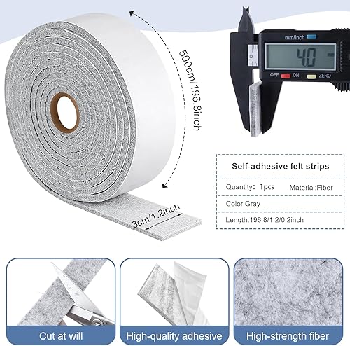 Feltrini Feltro Adesivo Rotolo per Mobili 5mx3cm Feltri Antiscivolo Taglio Libero in Qualsiasi Forma per Mobili Pesanti Porte e Finestre - Honorern
