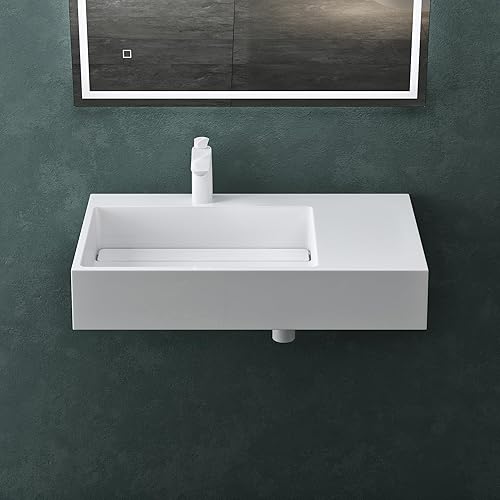 Mai & Mai Lavabo da Appoggio, Lavabo Bagno Sospeso 100x48x13cm, Lavandino Bagno Rettangolare da Marmo Fuso Colossum12-1000R, Bianco - Honorern
