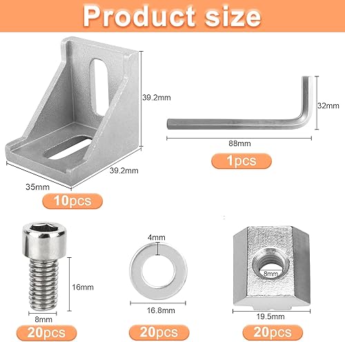 20 Pezzi Staffa Angolare in Lega di Alluminio 30 x 30, Connettore Angolare in alluminio, per stampanti 3D, Profilo Punt alluminio, angolare staffa a parete materiale di montaggio - Honorern