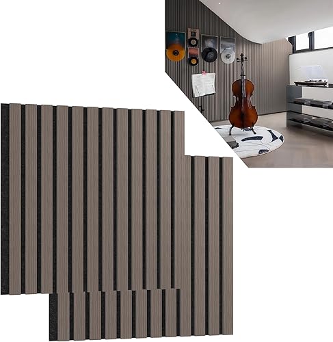 Set di 4 pannelli acustici in legno 3D, da parete, in vero legno di quercia, in feltro acustico, 120 x 60 cm, pannelli acustici, per corridoio, soggiorno, ufficio, antracite - Honorern