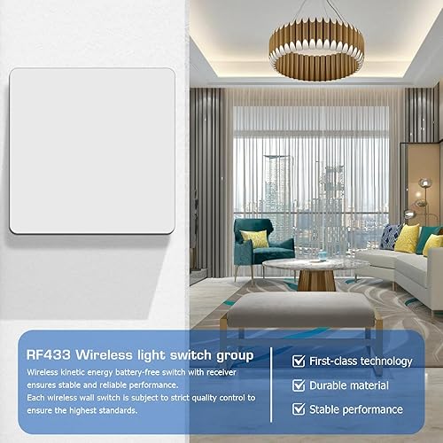 RF433 Interruttore Luce Senza Fili: Interruttore Luci Senza Fili con Ricevitore, Interruttore Senza Fili a Parete, Kit a 3 vie, Portata Fino a 50m per Lampade e Impianti Elettronici - Honorern