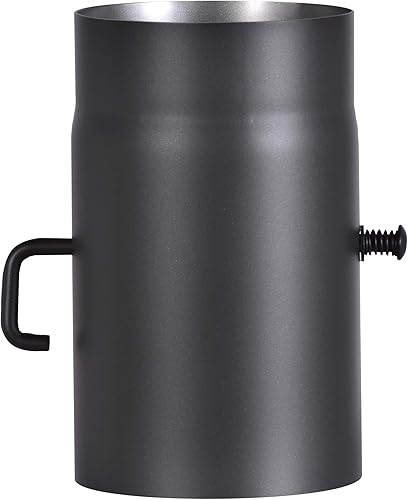 Tubo per Stufa R150/2D in Acciaio Spesso 2 mm (Tubo Fumetto) di 150 mm di Diametro, per camini e caminetti, Senotherm, Nero, 250 mm di Lunghezza con sportello di Regolazione, R150/2D - Honorern