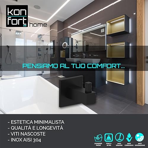 Home Appendi Accappatoio Quadrato Bagno Inox. Set 2 Ganci Bagno Cucina, Design in Acciaio Inossidabile AISI 304, Inox Spazzolato con Viti. - Honorern