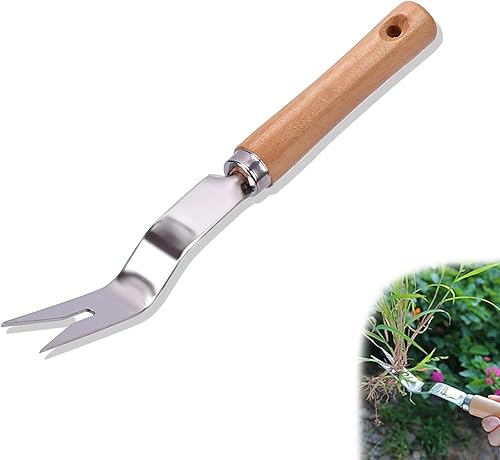 Weed Pulling Tool 2024 - Diserbante manuale in acciaio inox, per il giardino, con manico in legno, per scavare diserbo, regalo per giardinieri - Honorern