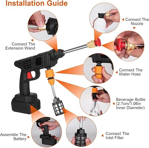 Idropulitrice Portatile, 90 Bar Idropulitrice Pulitore Portatile Senza Fili con Tubo da 5m, Regolazione Intelligente Della Tensione, Lunga Durata, per Auto, Patii, Finestre, Prati, Animali Domestici - Honorern