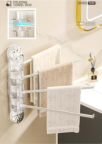 Porta Asciugamani Bagno a Ventosa 4 Barre Girevoli - Portasciugamani da Parete Senza Foratura in Acciaio Inox Antiruggine - Appendi Asciugamani Bagno Installazione Facile per Bagno e Cucina - Honorern