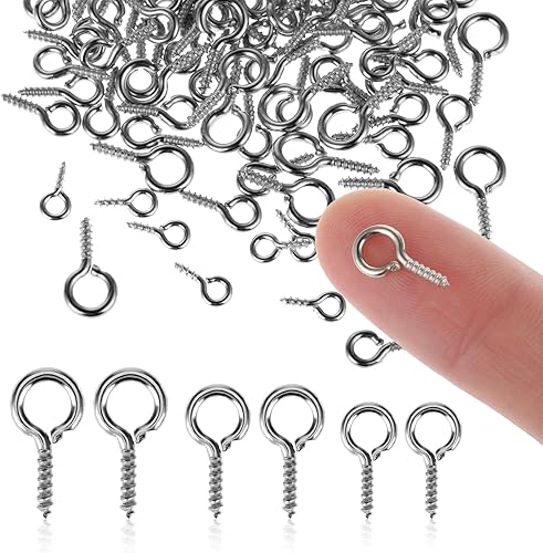 300 aghi per occhielli a vite, 3 misure, colore argento, piccoli aghi per occhielli in metallo, per picchetti, mini viti autofilettanti, ganci (argento) - Honorern