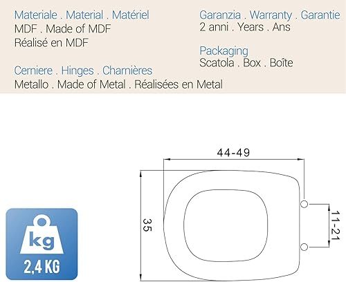 Sedile WC Copriwater Copriasse Bianco MOD. Tesi Fit - Honorern