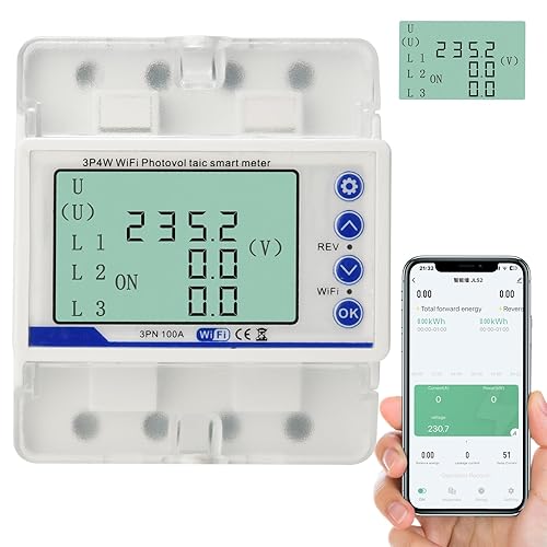 TUYA Contatore elettrico interruttore automatico WiFi, fotovoltaico WiFi trifase a 4 fili, contatore elettrico digitale LCD 100A 380VAC Misuratore di corrente trifase Protezione riavvio - Honorern