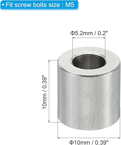 Distanziali Acciaio Inossidabile M5, 5Pz Stanziali Metallici Acciaio Inossidabile 5,2 Mm Id x 12 Mm Od x 6 Mm L Distanziali Vite Acciaio Inossidabile Rotondi Viti 1/5 Pollice o M5 - Honorern