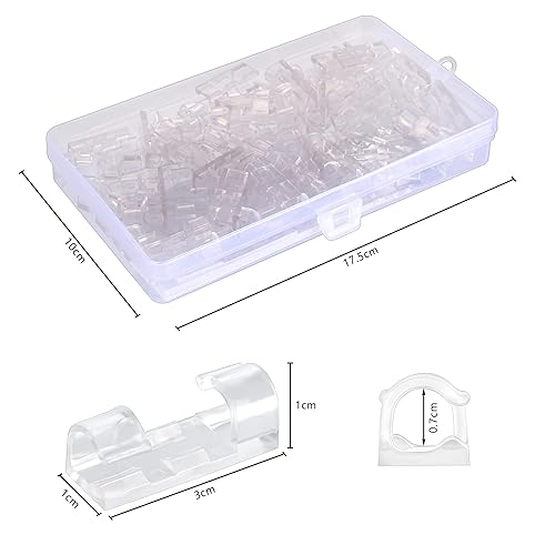 70 Pezzi Clip Fermacavi Adesivi, Forte Supporto per Cavi Autoadesivo con Scatola Portaoggetti, Organizzatore di Cavi per Porta Scrivania Organizer Clip, Transparente - Honorern