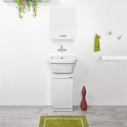 Jo-Bagno.it Mobile con Pilozzo Bucataio in Ceramica 46x36 Lavatoio MINI di Piccole Dimensioni per Lavanderia Sifone e Piletta Inclusa - Honorern
