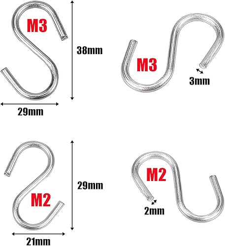 30 Pezzi 304 Acciaio Inox S Hook, S a Forma di Connettore Metallico S Hook Hangers per Anelli Chiave tag Appendere Gioielli (M2 M3) - Honorern