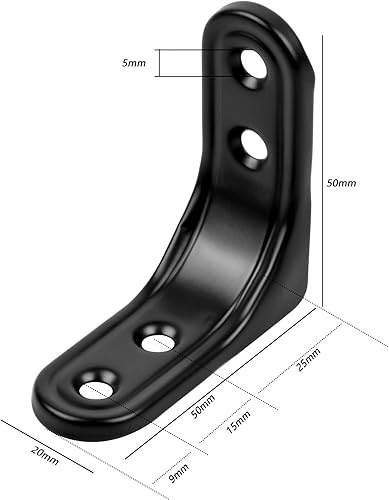 10 Pezzi Staffe Angolari, 50mm x 50mm Staffe Supporti Angolari in Acciaio Inox, 90 Gradi Staffe Angolo Retto, Squadrette Angolar a Forma di L per Mensola di Legno Finestre, Mobili, Armadio, Nero - Honorern