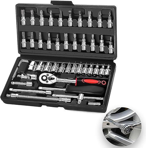 Set di chiavi a bussola da 46 pezzi, adatto per lavori su biciclette e auto, dimensioni 1/4' - Honorern