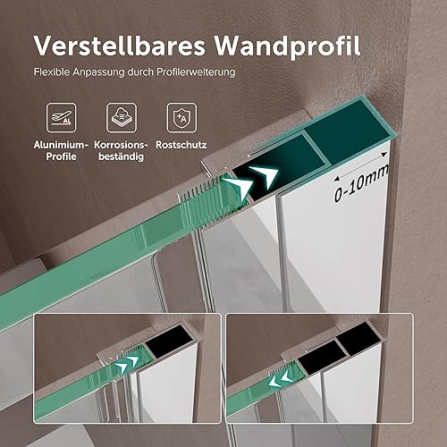 Porta Doccia Box Doccia a Nicchia Cabina Bagno 100x195cm Porta Scorrevole in Vetro 8mm Temperato Trasparente Anticalcare incl. Nano Rivestimento Teramo04 - Honorern