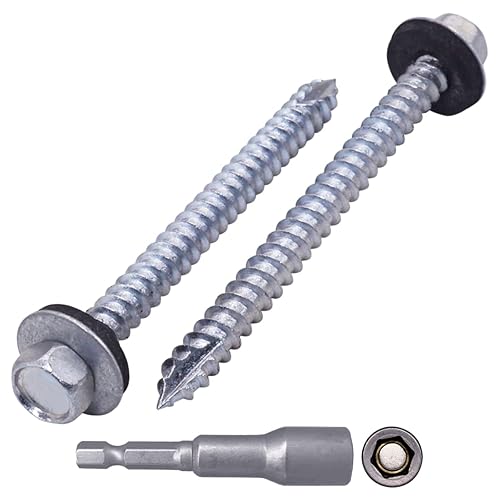SKIR'CO (100 pezzi) Viti zincate per tetti, 6,5 x 75 mm Viti autofilettanti con rondelle EPDM, testa esagonale - Honorern