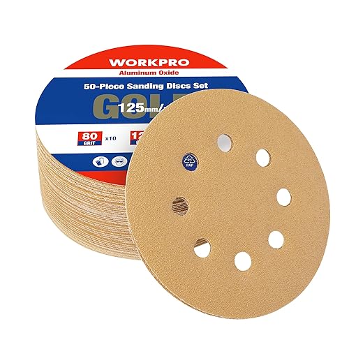 WORKPRO Dischi Abrasivi da 125mm 50 Pezzi, Dischi Abrasivi Carta Vetrata a 8 Fori, Grana 80, 120, 240, Adatto per Lucidatura, Rimozione della Ruggine, Finitura - Honorern