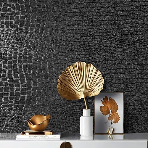 Arthome Adesiva Carta da parati Nera,44cmx6m Coccodrillo Testurizzato Autoadesiva carta di Pelle Rimovibile Carta da Parati Impermeabile Vinile Wrap carta pelle di Alligatore per mobili - Honorern