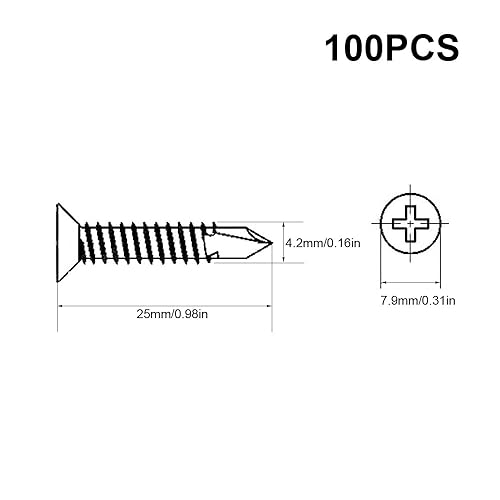 100 viti autofilettanti da 4,2 x 25 mm in acciaio inox 410 viti autofilettanti a croce svasata per lamiere per finestre - Honorern