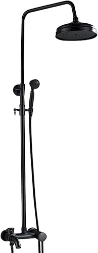 Sistema doccia, set doccia retrò nero, rubinetto doccia a pioggia con doccetta e sistema doccia, altezza regolabile - Honorern
