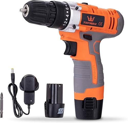 Trapano Avvitatore a Percussione a Batteria 12V con 10mm Mandrino Senza Chiave, 2 x 1,5Ah Batterie, 2 Velocità e Luce LED, per Forare il Legno, Metallo 102001 - Honorern