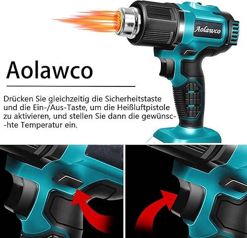 Ventilatore ad aria calda senza fili per batteria Makita Professional 18-21 V, senza batteria, con regolazione del volume d'aria a 2 livelli, temperatura fino a 550 °C e 3 ugelli per - Honorern