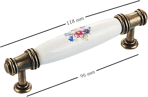 10 maniglie vintage per armadi, in ceramica, stile retrò, distanza tra i fori 96 mm - Honorern