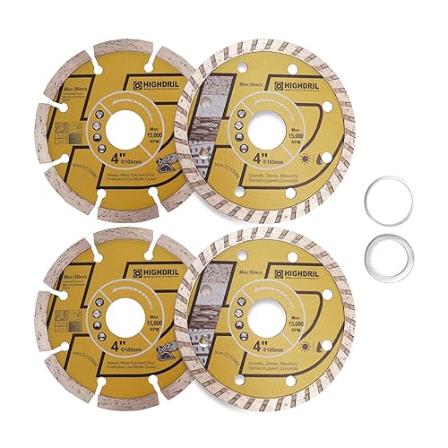 HIGHDRIL Disco Diamantato 115 mm - 2 Pezzi Lame Diamantate Segmentate e 2 Pezzi Lame Diamantate Turbo per Granito, Marmo, Ceramica, Calcestruzzo, Muratura, Terrazzo, Pietra e Porcellana - Honorern