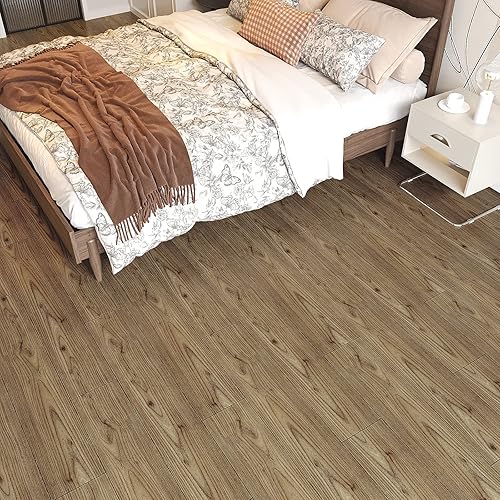 Pavimento in PVC Effetto Legno Marrone Piastrelle Adesive Pavimento PVC Adesivo Pavimento Cucina Piastrelle Adesive Bagno Adesivi per Piastrelle Camera da Letto Soggiorno 90cmx15cm 12 Pezzi - Honorern