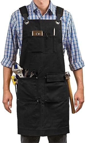 Tasche Grembiule Impermeabile, Grembiule da Lavoro in Tela con Cinghie Regolabili Grembiule da Lavoro, Chef Grembiule Le Cinghie Incrociate per Falegname Tatuatore Fabbro Pittore Barista - Honorern