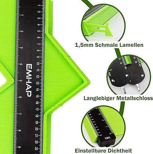 Calibro per contorni grande bloccabile con leva di serraggio extra profondo, set di 2 calibri per contorni e angoli in metallo, strumento di misurazione professionale per contorni e angoli – - Honorern