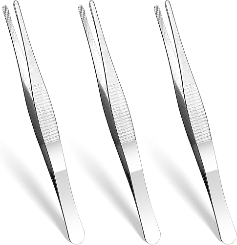 3 pinzette a punta, in acciaio inox, lunghe pinzette smussate, con punta seghettata, professionale, antiscivolo, dritta, per la creazione di gioielli fai da te - Honorern