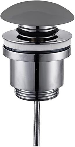 Piletta Di Scarico Universale Click Clack In Acciaio Con Tappo In Ceramica Grigio Opaco, Compatibile Sia Con Fori Troppo Pieno Che Senza - Honorern