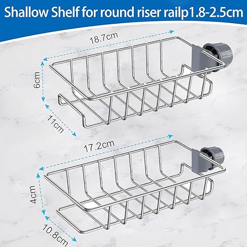 Mensola Doccia senza Foratura, 2 Pezzi Porta Shampoo Doccia, Porta Sapone per Doccia Argento, Portaoggetti Doccia Acciaio Inossidabile, Portasapone Mensole per Doccia per Asta Della Doccia 18mm-27mm - Honorern