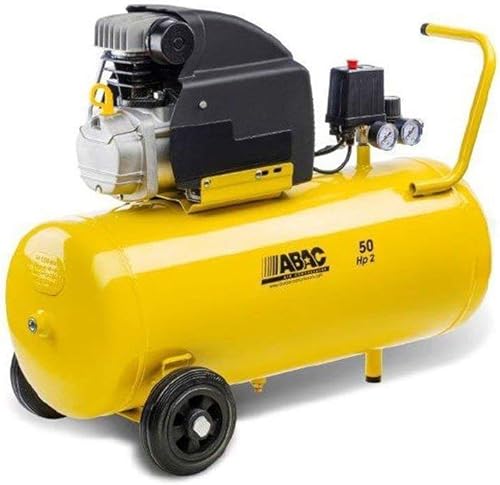 ABAC Compressore d'Aria MONTECARLO B20 BASELINE, Compressore Aria 50 Litri, Doppio Manometro, Pressione Massima 8 Bar, Lubrificato ad olio, Ruote per Trasporto, Potenza 2 CV Giallo - Honorern