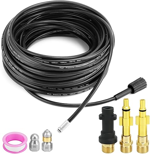 Tubo per pulizia tubi 30M 180bar, Sonda Sturatubi, incluso adattatore, compatibile con K-Series K2, K3, K4, K5, K6, K7 lancia idropulitrice - Honorern