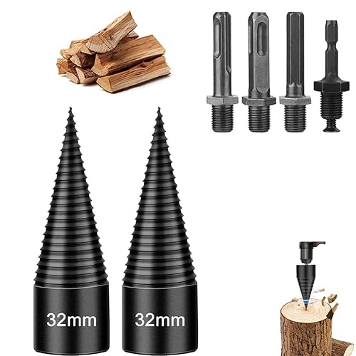 FENGCHUANHG 2 pcs 32mm Spaccalegna, Cono per Trapano, Spaccalegna per Legna da Ardere con 4 Impugnature, Spaccalegna per Legna da Ardere Cono per Vite Spaccalegna per Legno di Diametro Inferiore - Honorern