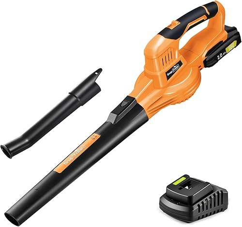 SnapFresh Soffiatore Elettrico Soffiatore a Batteria 20V Soffiatore per Foglie Parkside con Batteria e Caricabatterie 210 km/h 240m³/h / 2 Modalità /1,2kg per Foglie/Prato/Auto/Polvere (Arancione) - Honorern