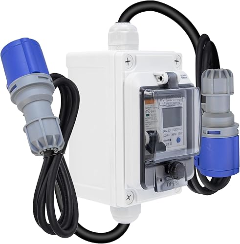 Contatore Elettrico, Misuratore di Consumo Elettrico con RCBO/Reset, IP67 Impermeabile Contatore Elettrico Digitale Mobile, 2,5 mm² Cavo per Barca/Camper - Honorern